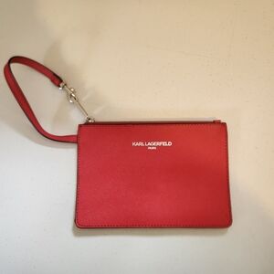 Karl Lagerfeld Red Pebbled Leather Envelope Clutch Bag Purse Wallet Wristlet